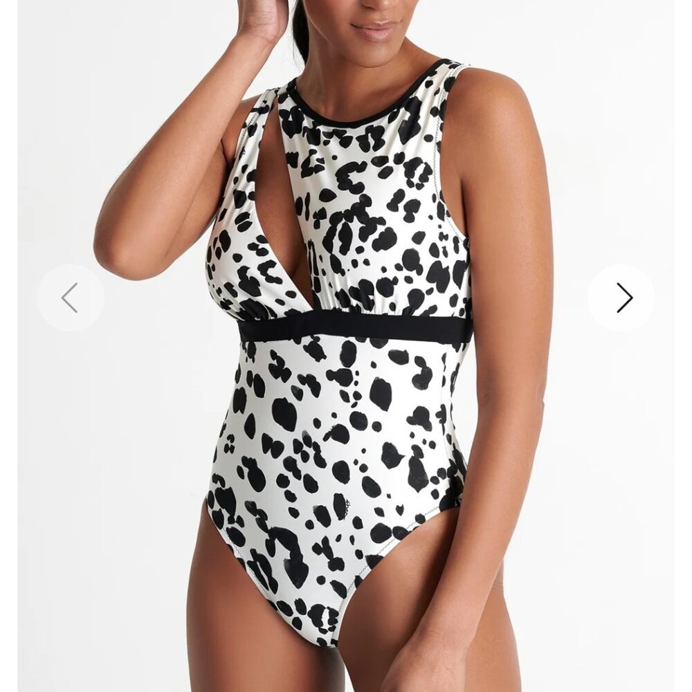 SHAN Black and White Dalmatian Print One-Piece Swimsuit